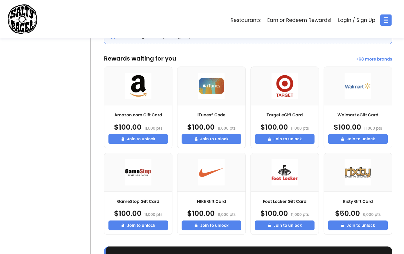 Grid of gift cards with Join to unlock buttons