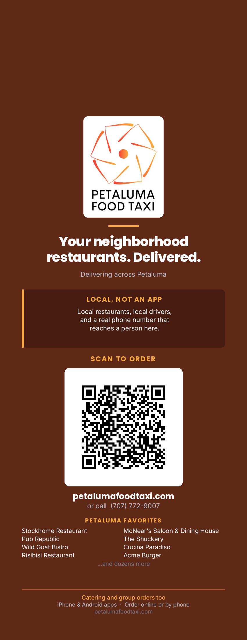 Neighborhood door hanger designed for Petaluma Food Taxi