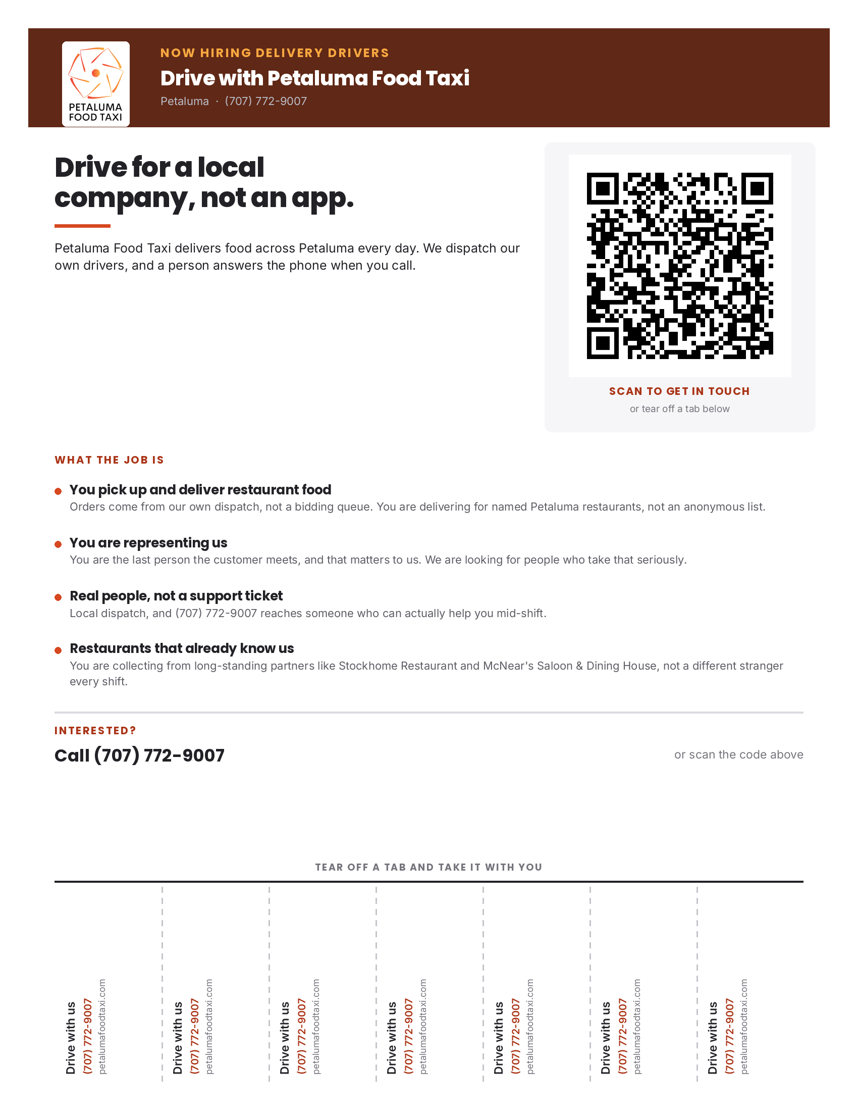 Driver recruiting flyer designed for Petaluma Food Taxi